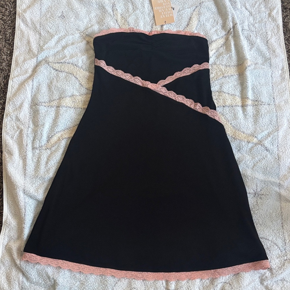 Tiger Mist Black Strapless Dress with Pink Lace